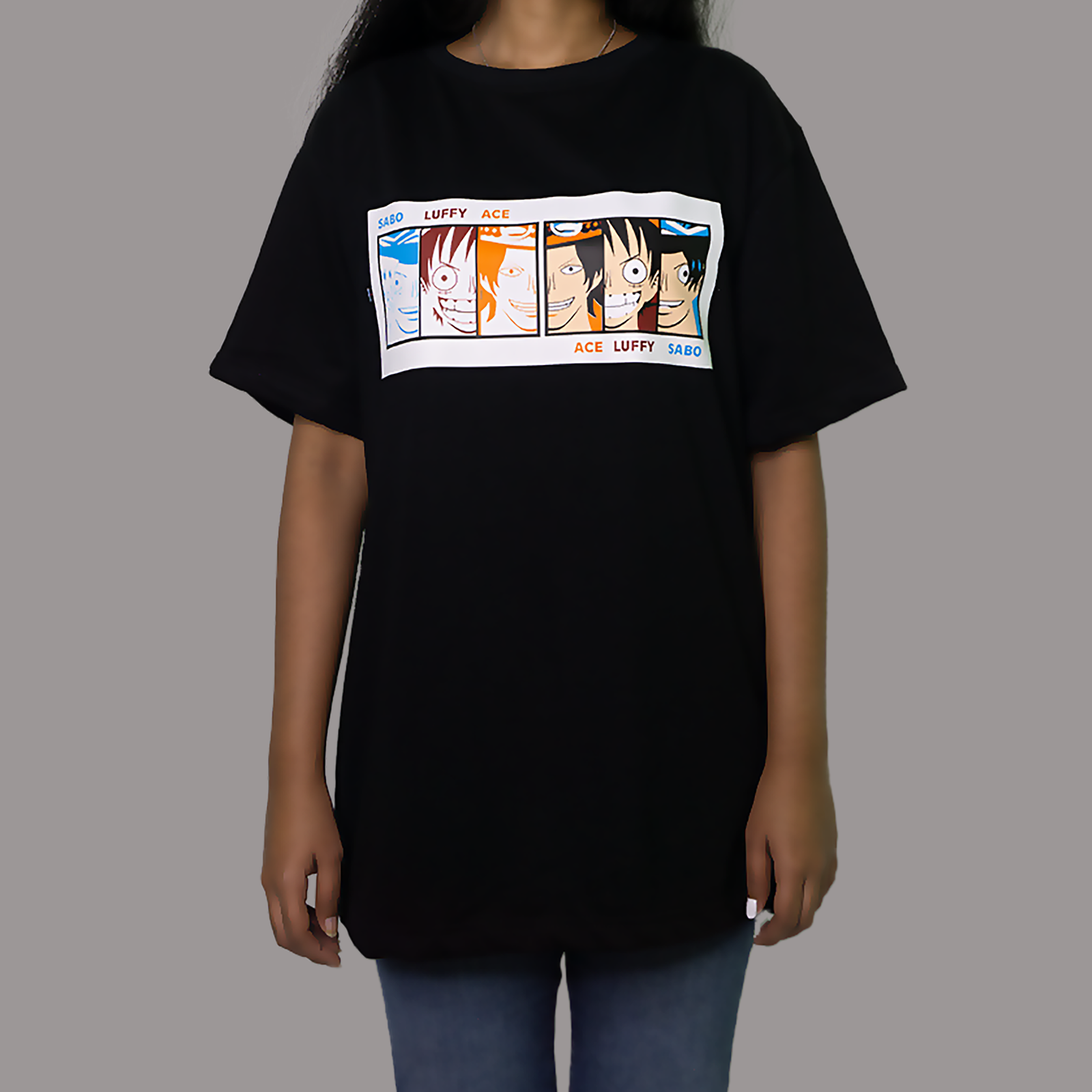 One Piece Relaxed Fit T-Shirt Ace Luffy Sabo Black - Image 5