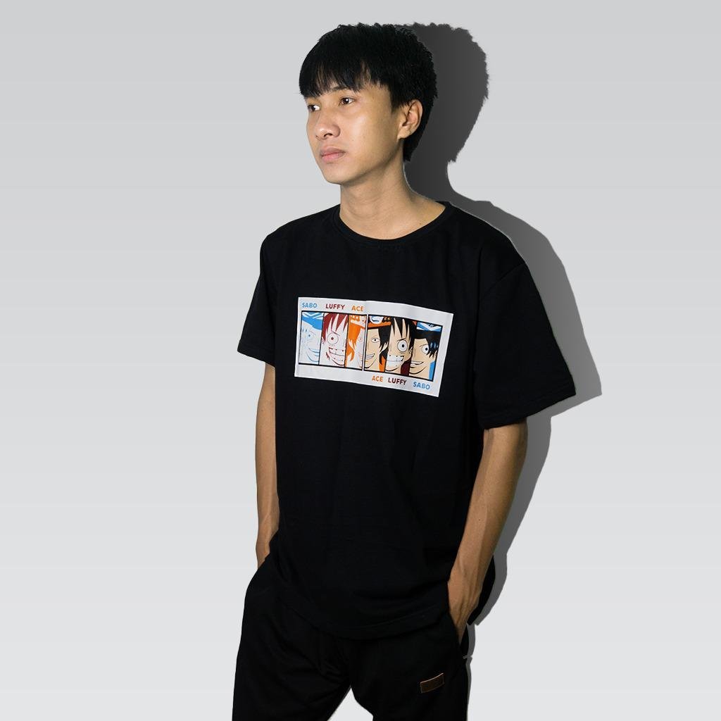 One Piece Relaxed Fit T-Shirt Ace Luffy Sabo Black